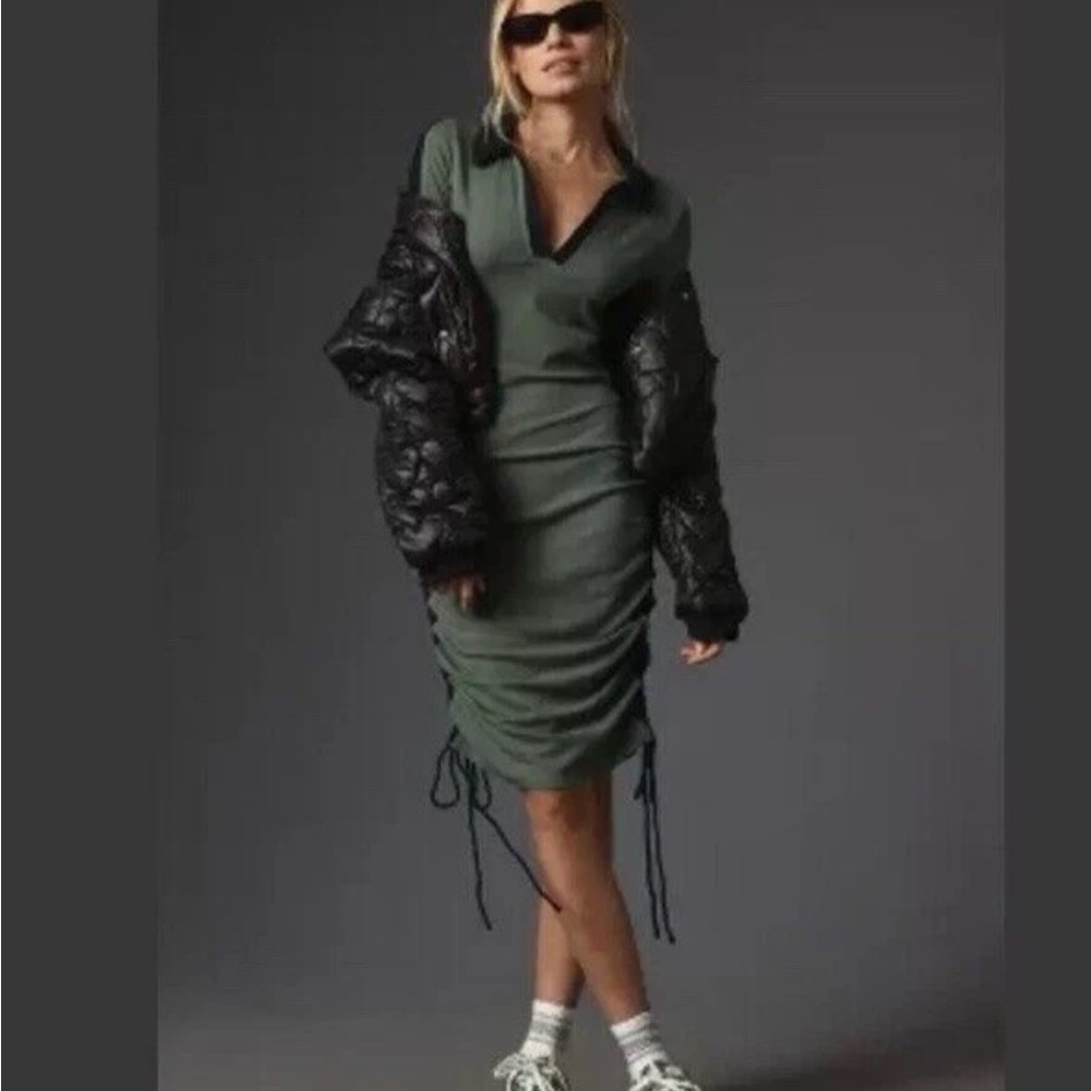 Daily Practice Anthropologie NWT Green Long Sleeve Colorblock Polo Midi Dress XS